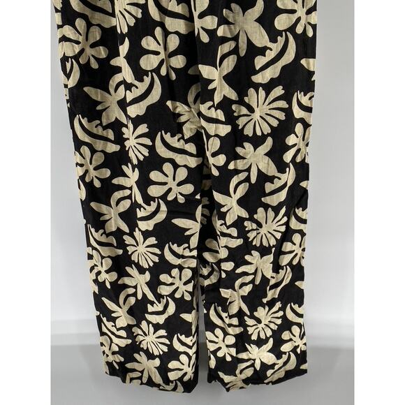 LOST & WONDER Women's Black-Beige Tropic Flair Printed Crewneck Jumpsuit SZ L - Picture 6 of 12